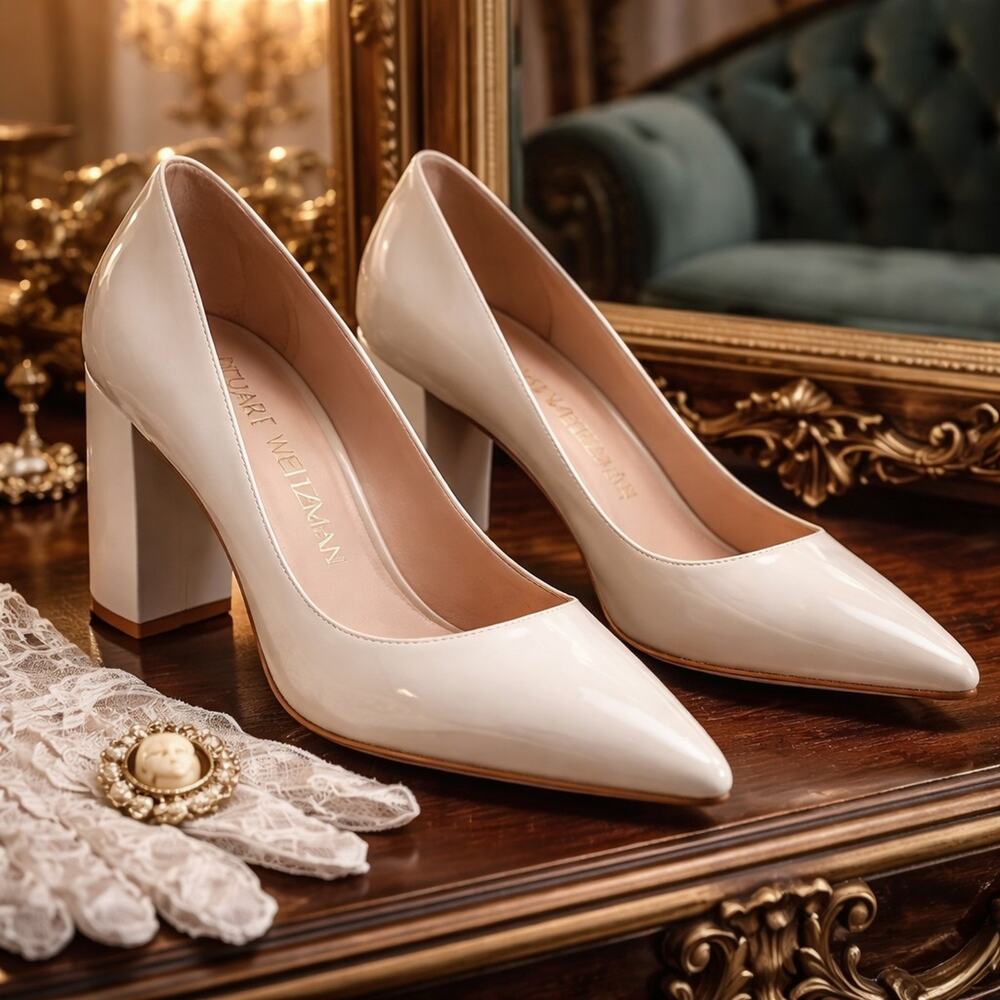 Stuart Weitzman Designer Luxurious Elegant Sexy Leather Block-Heel Pumps 8.5 B